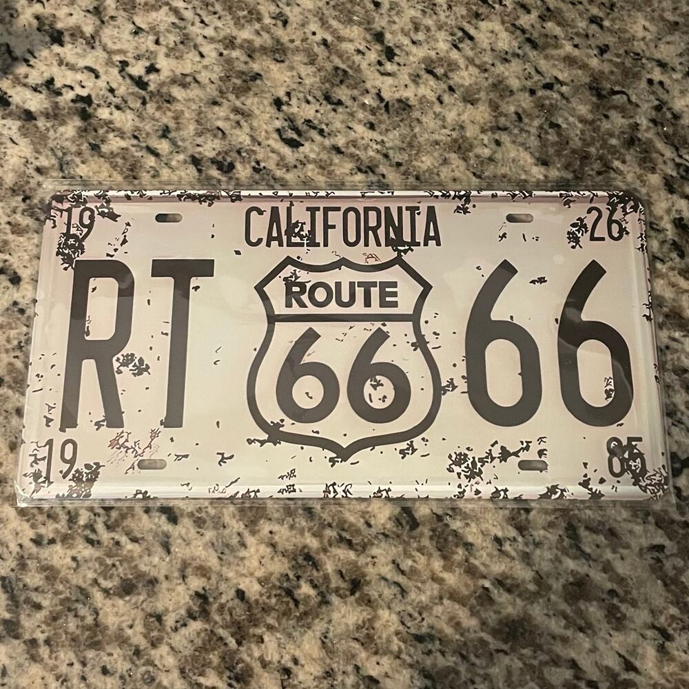 Route 66 Retro Auto License Plate ~ Decorative 6” x 12” Metal Sign
